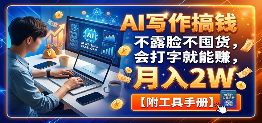 AI写作搞钱：不露脸不囤货，会打字就能赚，月入2W【附工具手册】-梦清研习社