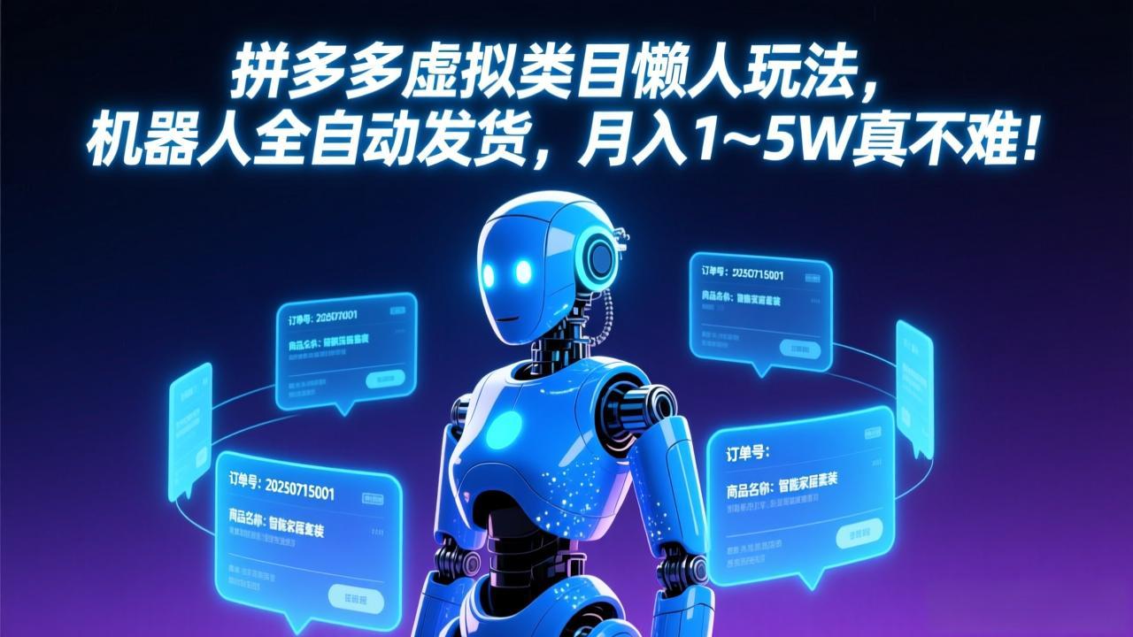 拼多多虚拟类目懒人玩法,机器人全自动发货,月入 1-5W 真不难!-梦清研习社