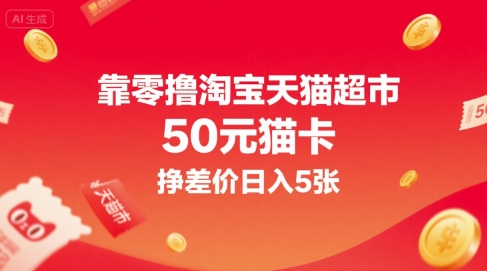 靠零撸淘宝天猫超市50元猫卡，挣差价日入5张-梦清研习社