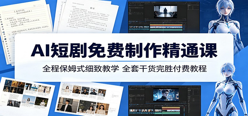 AI短剧免费制作精通课：全程保姆式细致教学，全套干货完胜付费教程-梦清研习社