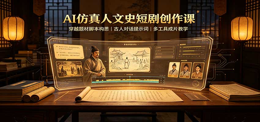 AI仿真人文史短剧创作课:穿越题材脚本构思,古人对话提示词,多工具成片教学-梦清研习社