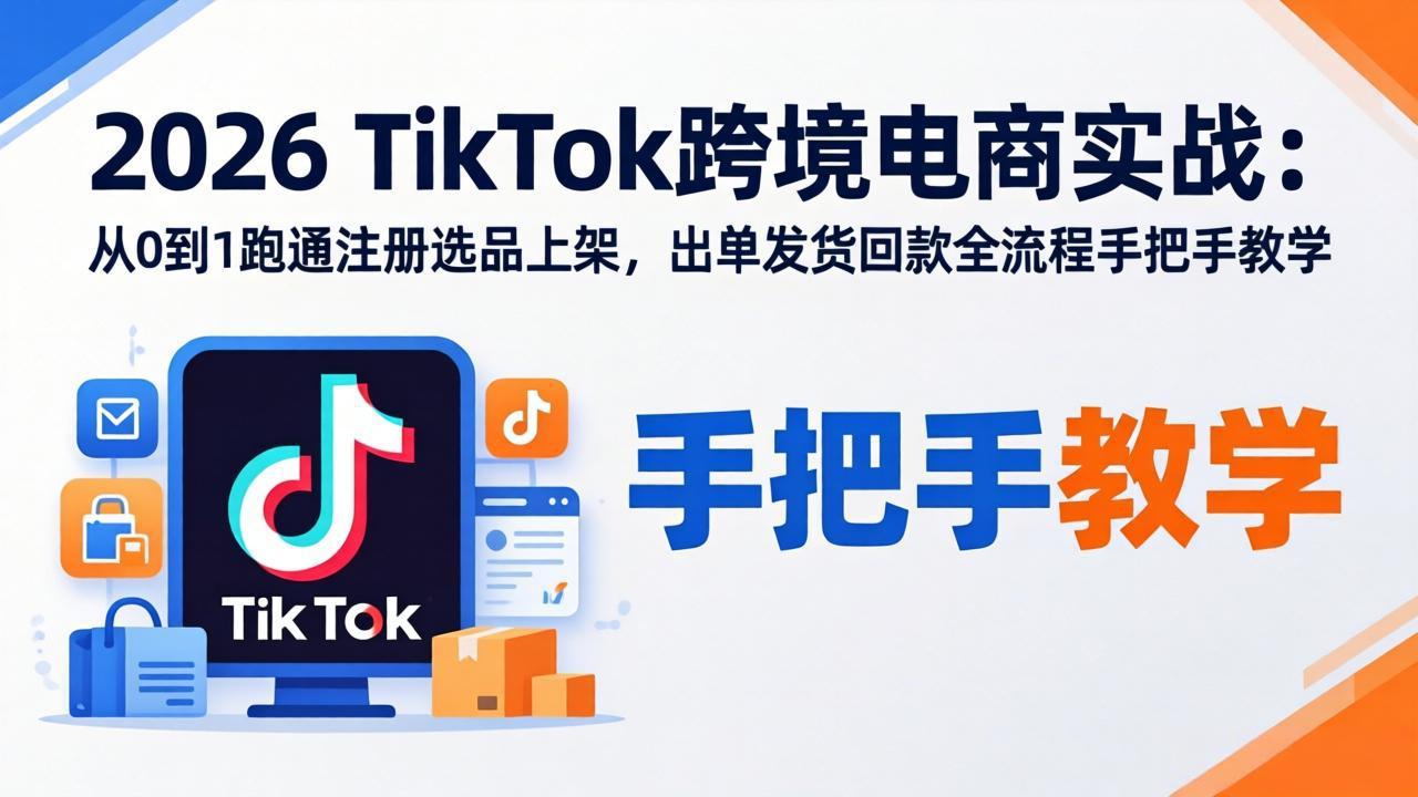 2026TikTok跨境电商实战：从0到1跑通注册选品上架，出单发货回款全流程手把手教学-梦清研习社