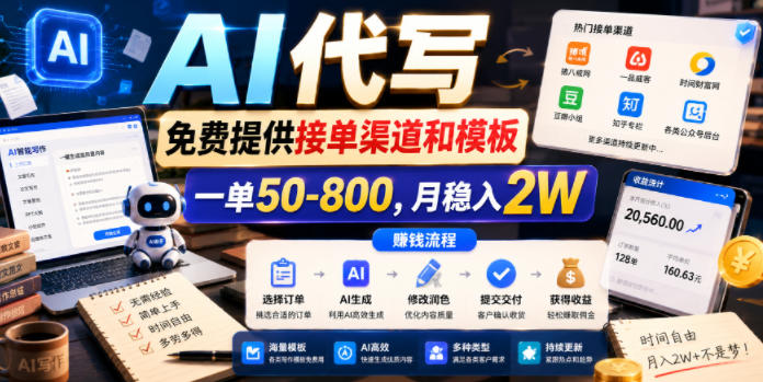 AI代写，免费提供接单渠道和模板，一单50-800，月稳入2W【揭秘】-梦清研习社