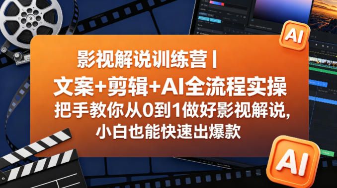 影视解说训练营｜文案+剪辑+AI全流程实操，把手教你从0到1做好影视解说，小白也能快速出爆款-梦清研习社