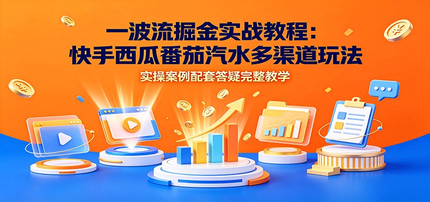 一波流掘金实战教程：快手西瓜番茄汽水多渠道玩法，实操案例配套答疑完整教学-梦清研习社