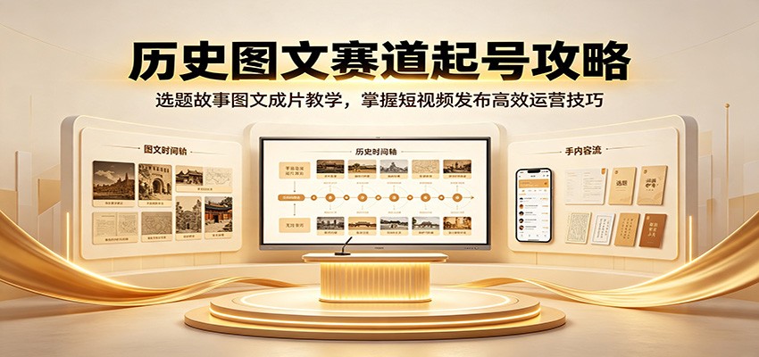 历史图文赛道起号攻略：选题故事图文成片教学，掌握短视频发布高效运营技巧-梦清研习社