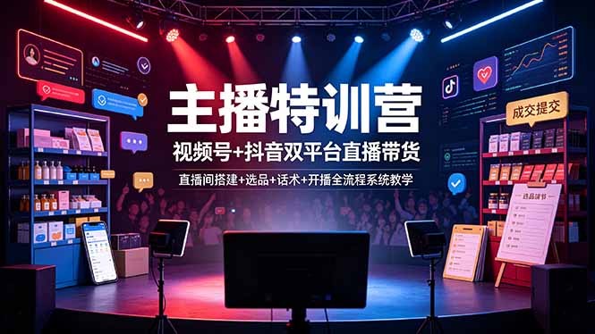 主播特训营：视频号+抖音双平台直播带货，直播间搭建+选品+话术+开播全流程系统教学-梦清研习社