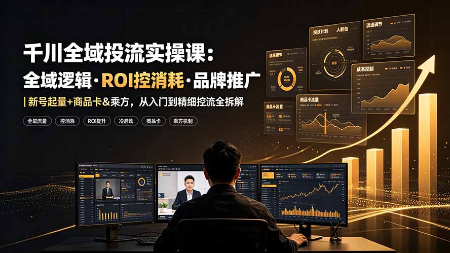 千川全域投流实操课：全域逻辑·ROI控消耗·品牌推广｜新号起量+商品卡&乘方，从入门到精细控流全拆解-梦清研习社