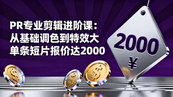 PR专业剪辑进阶课:从基础调色到特效大片的进阶技能,单条短片报价达2000-梦清研习社