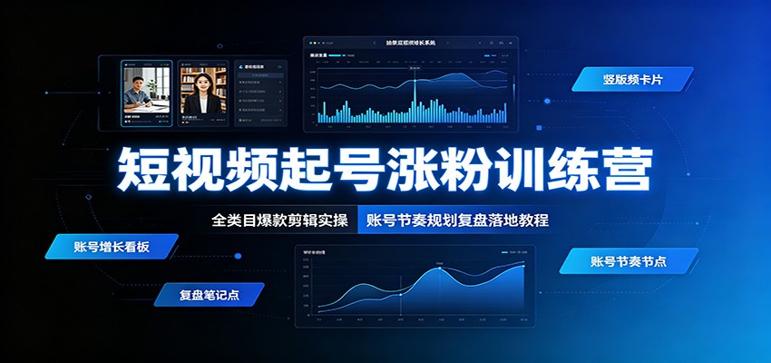 短视频起号涨粉训练营：全类目爆款剪辑实操，账号节奏规划复盘落地教程-梦清研习社