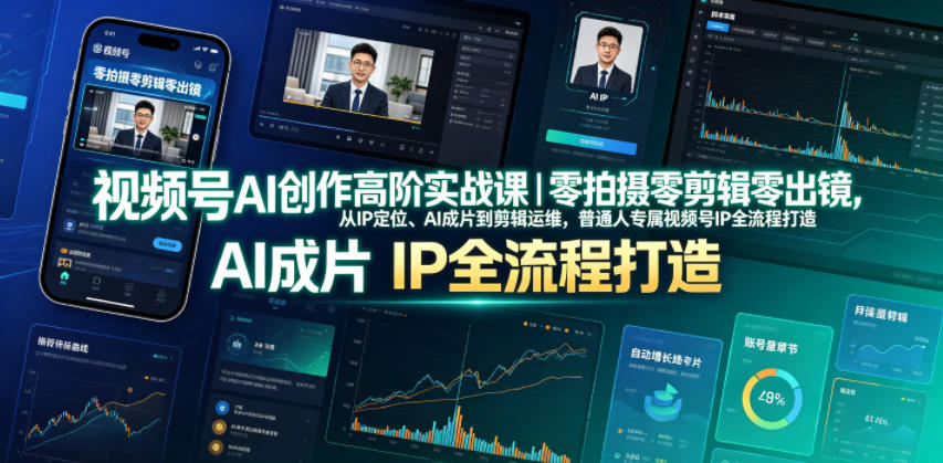 视频号AI创作高阶实战课｜零拍摄零剪辑零出镜，从IP定位、AI成片到剪辑运维，普通人专属视频号IP全流程打造-梦清研习社