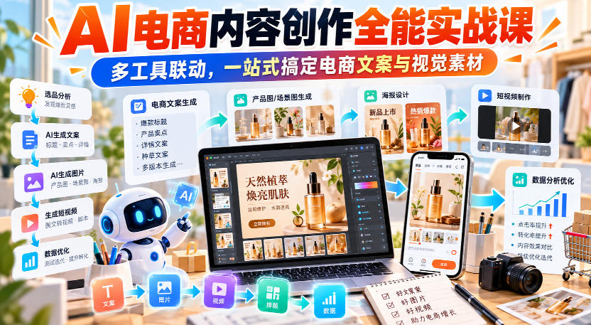 【无水印】AI电商内容创作全能实战课｜多工具联动，一站式搞定电商文案与视觉素材-梦清研习社