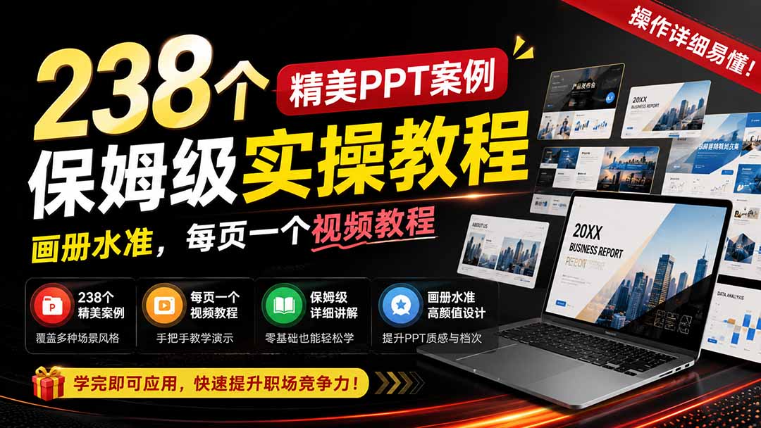238个精美ppt案例保姆级实操教程:画册水准,每页一个视频教程,操作详细易懂!-梦清研习社
