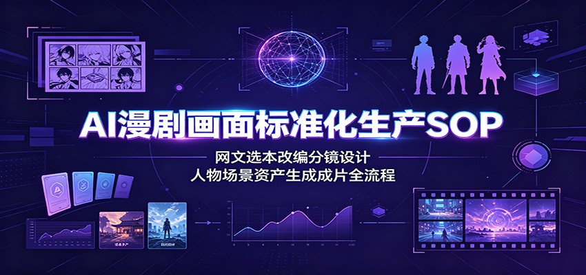 AI漫剧画面标准化生产SOP：网文选本改编分镜设计，人物场景资产生成成片全流程-梦清研习社