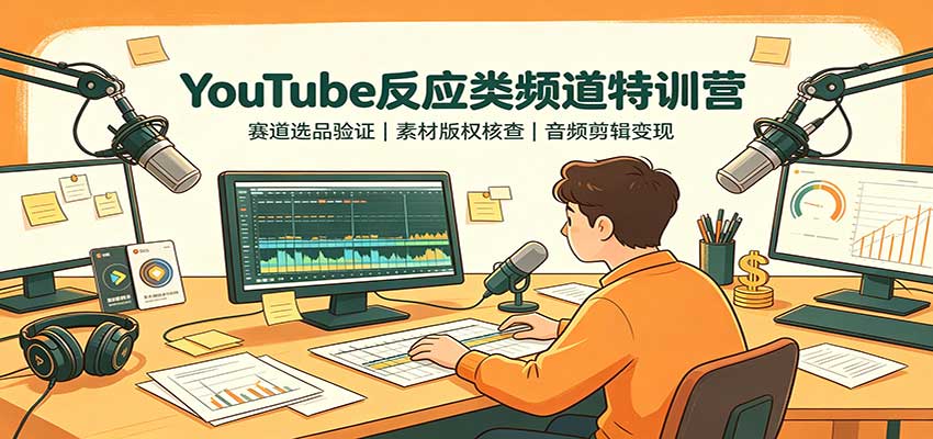 YouTube反应类频道特训营：赛道选品验证，素材版权核查，音频剪辑变现-梦清研习社