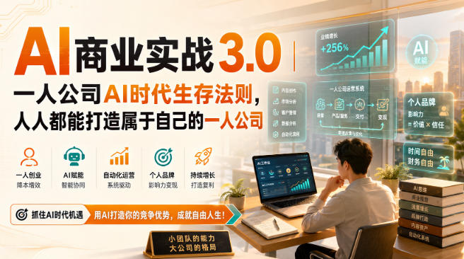 AI商业实战3.0｜一人公司AI时代生存法则，人人都能打造属于自己的一人公司-梦清研习社