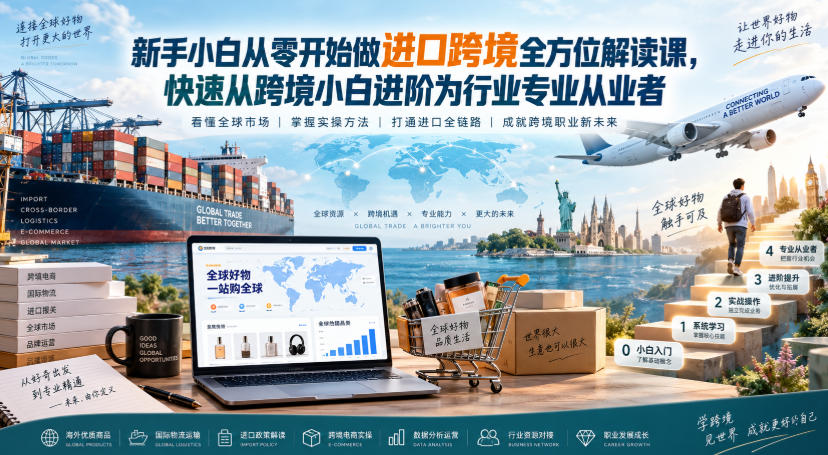 新手小白从零开始做进口跨境全方位解读课，快速从跨境小白进阶为行业专业从业者-梦清研习社