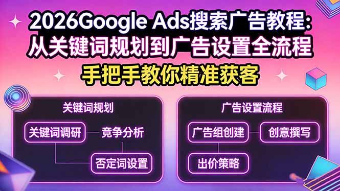 2026Google Ads搜索广告教程:从关键词规划到广告设置全流程,手把手教你精准获客-梦清研习社