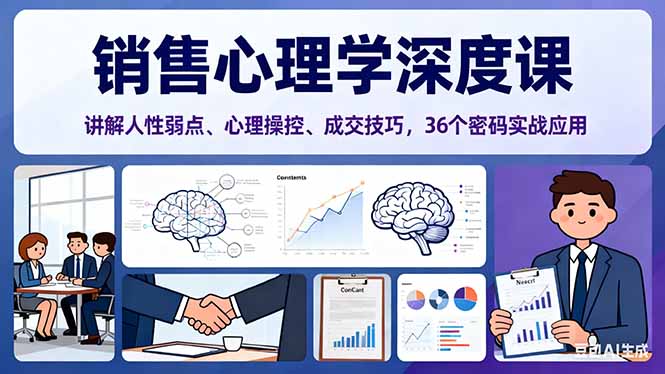 销售心理学深度课，讲解人性弱点、心理操控、成交技巧，36个密码实战应用-梦清研习社