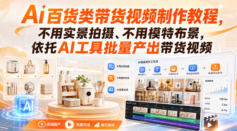 Ai百货类带货视频制作教程，不用实景拍摄、不用模特布景，依托AI工具批量产出带货视频-梦清研习社