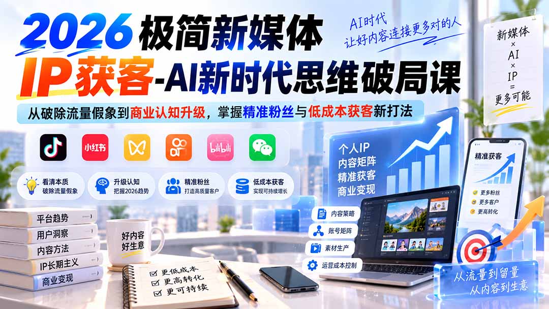 2026极简新媒体IP获客-AI新时代思维破局课：从破除流量假象到商业认知升级，掌握精准粉丝与低成本获客新打法-梦清研习社