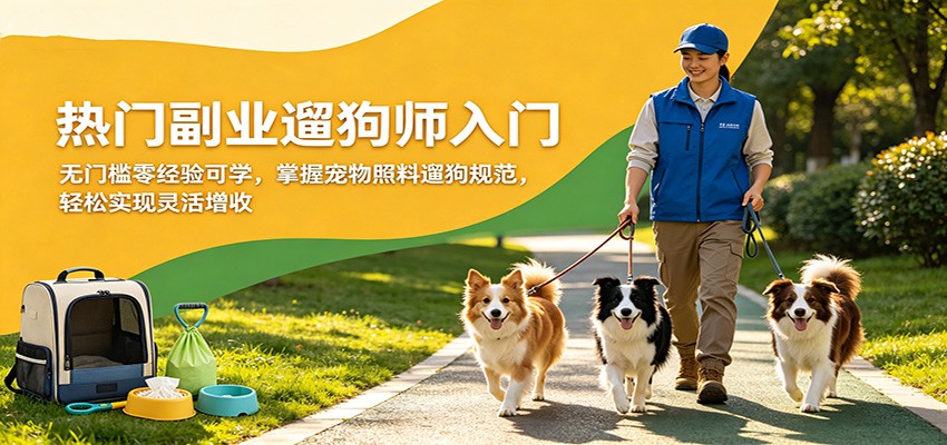 热门副业遛狗师入门，无门槛零经验可学，掌握宠物照料遛狗规范，轻松实现灵活增收-梦清研习社