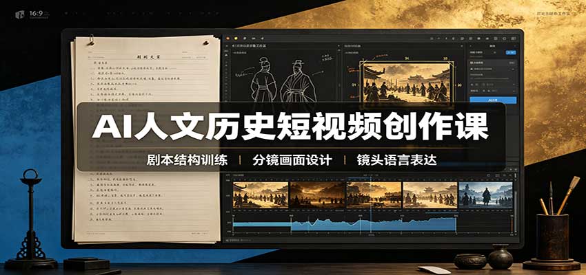 AI人文历史短视频创作课：赛道对标、剧本分镜制图，掌握视频完整产出流程-梦清研习社