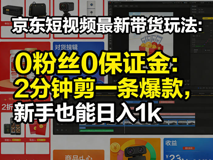 京东短视频最新带货玩法，0粉丝0保证金，2分钟剪一条爆款，新手也能日入1k+【揭秘】-梦清研习社