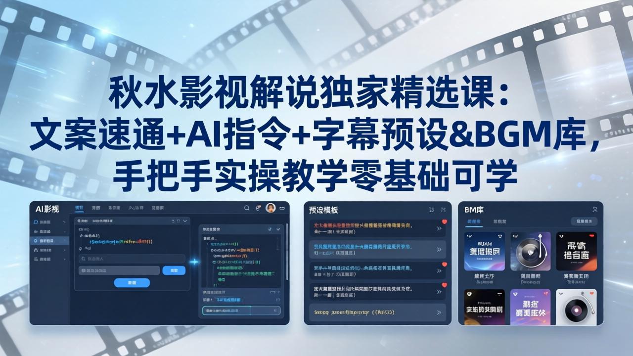 秋水影视解说独家精选课：文案速通+AI指令+字幕预设+BGM库，手把手实操教学零基础可学-梦清研习社