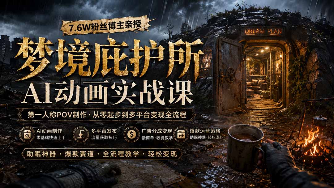 梦境庇护所AI动画实战课：7.6W粉丝博主亲授第一人称POV制作，从零起步到多平台发布变现全流程-梦清研习社