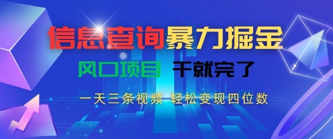 信息查询暴力掘金，一天三条视频，轻松变现四位数，风口项目干就完了【揭秘】-梦清研习社