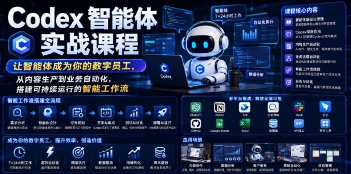 Codex智能体实战课程，让智能体成为你的数字员工，从内容生产到业务自动化，搭建可持续运行的智能工作流-梦清研习社