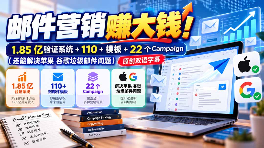 邮件营销赚大钱！1.85亿验证系统+110+模板+22个Campaign(还能解决苹果 谷歌垃圾邮件问题-梦清研习社