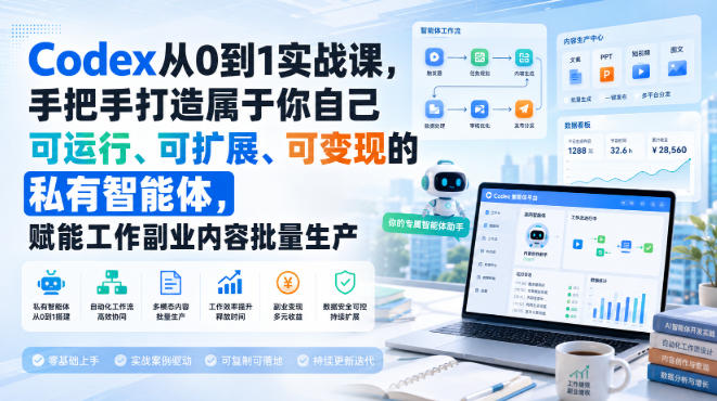 Codex从0到1实战课，手把手打造属于你自己可运行、可扩展、可变现的私有智能体，赋能工作副业内容批量生产-梦清研习社