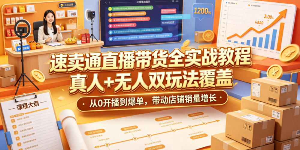 速卖通直播带货全实战教程，真人+无人双玩法覆盖，从0开播到爆单，带动店铺销量增长-梦清研习社
