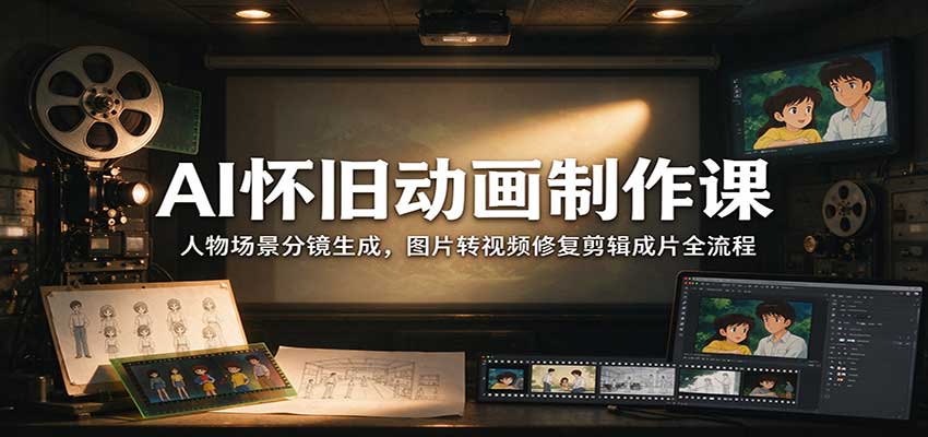 AI怀旧动画制作课：人物场景分镜生成，图片转视频修复剪辑成片全流程-梦清研习社