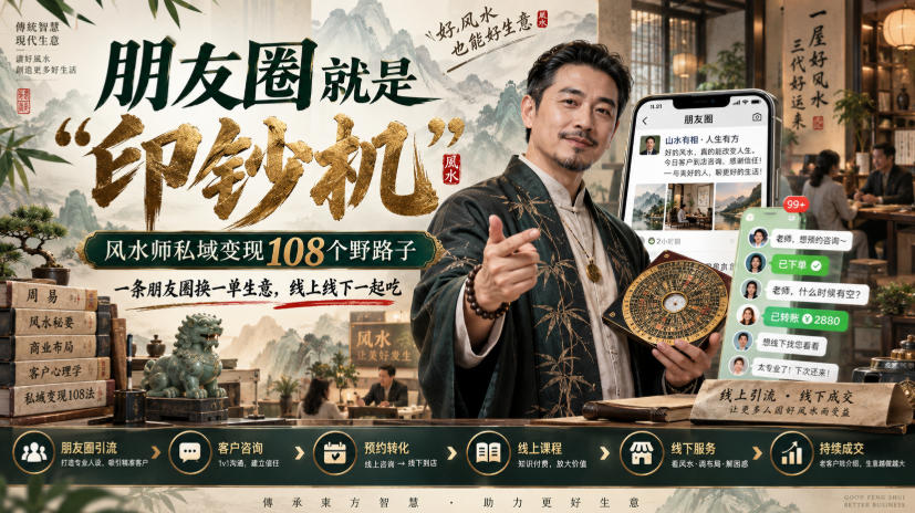 朋友圈就是“印钞机”，风水师私域变现108个野路子，一条朋友圈换一单生意，线上线下一起吃【文档】-梦清研习社