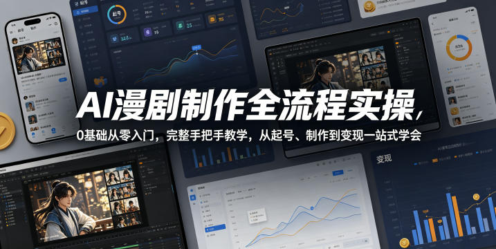AI漫剧制作全流程实操，0基础从零入门，完整手把手教学，从起号、制作到变现一站式学会-梦清研习社