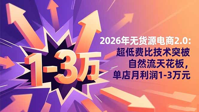 2026年无货源电商2.0【更新】：超低费比技术突破自然流天花板，单店月利润1-3万元-梦清研习社