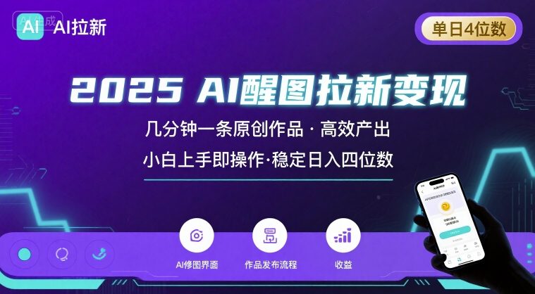 2025最强AI醒图拉新，几分钟一条原创作品，单日收入4位数，小白也能上手操作-梦清研习社