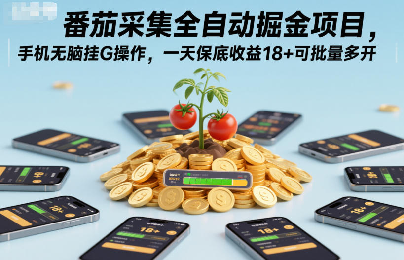番茄采集全自动掘金项目，手机无脑挂G操作，一天保底收益18+可批量多开【揭秘】-梦清研习社