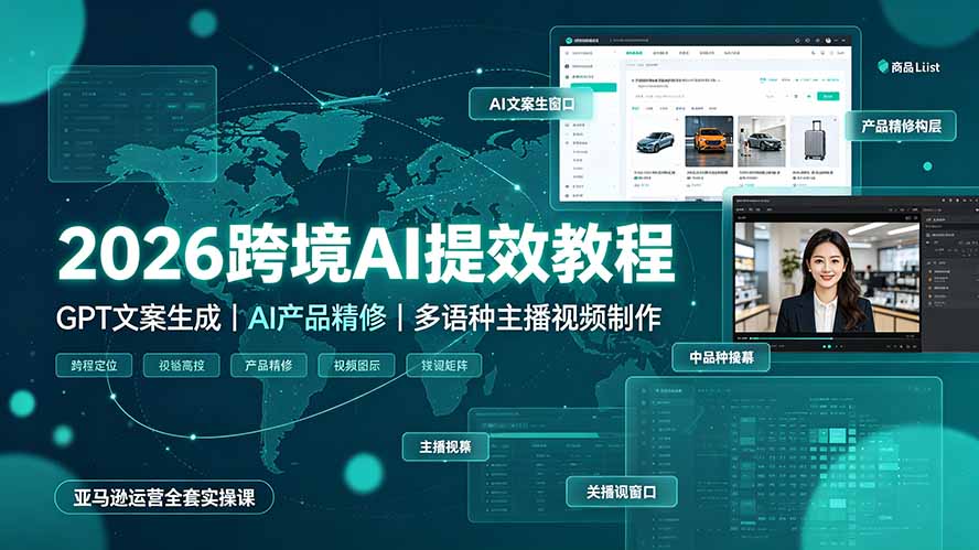 2026跨境AI提效教程·GPT文案生成｜AI产品精修｜多语种主播视频制作，亚马逊运营全套实操课-梦清研习社