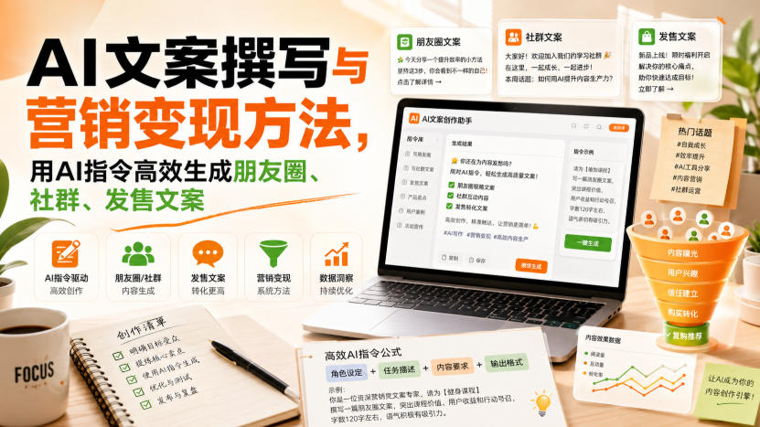 AI文案撰写与营销变现方法,用AI指令高效生成朋友圈、社群、发售文案-梦清研习社