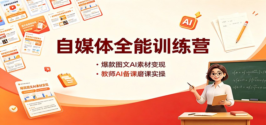 自媒体全能训练营：爆款图文AI素材变现，教师AI备课磨课实操-梦清研习社