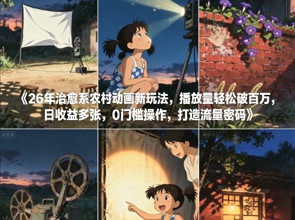 26年治愈系农村动画新玩法,播放量轻松破百万,日收益多张,0门槛操作,打造流量密码-梦清研习社