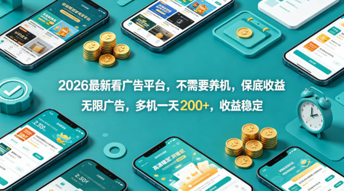 2026最新看广告平台，不需要养机，保底收益，无限广告，多机一天200+，收益稳定【揭秘】-梦清研习社
