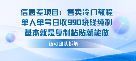 信息差项目：售卖冷门教程单人单号日收9张纯利基本就是复制粘贴就能做-梦清研习社