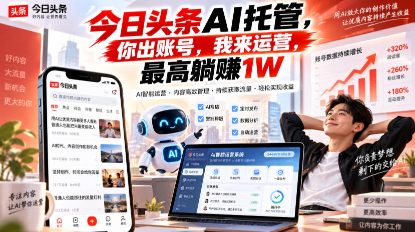 今日头条AI托管，你出账号，我来运营，最高躺賺1W【揭秘】-梦清研习社