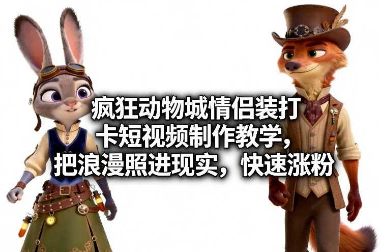 疯狂动物城情侣装打卡短视频制作教学，把浪漫照进现实，快速涨粉-梦清研习社