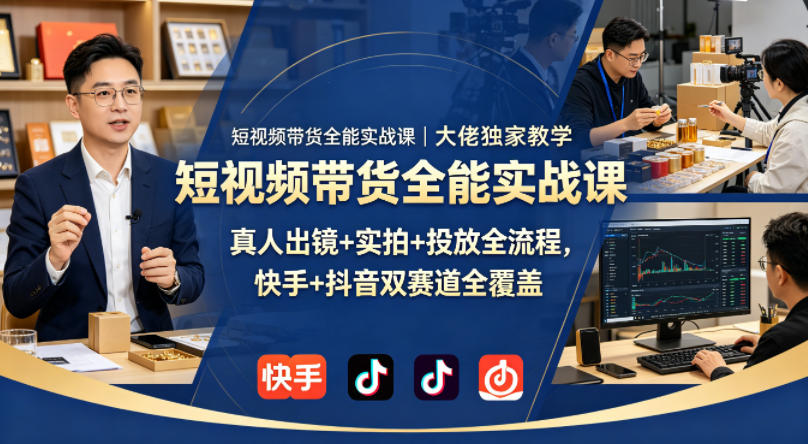 短视频带货全能实战课｜大佬独家教学，真人出镜+实拍+投放全流程，快手+抖音双赛道全覆盖-梦清研习社